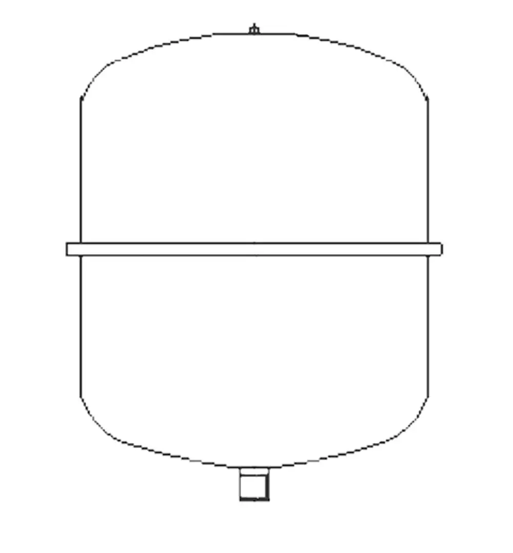 Daikin Membranausdehnungsgefäß mit geschwungenem oberen Bereich und unterem Anschluss, geeignet für hydraulische Systeme bis zu einem Druck von 3 bar.